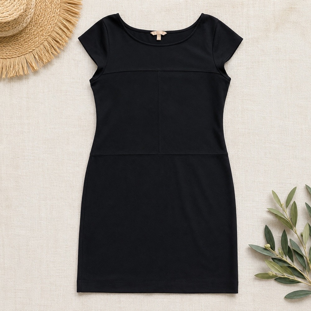 Banana Republic Midi Sheath Dress Women's Large Black Career Minimalist LBD EUC